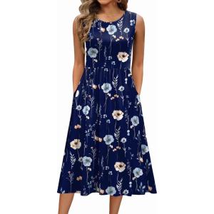 Zeagoo Women’s Summer Tank Midi Dress with Pockets Floral Sleeveless A-Line Casual Loose T-Shirt Dresses Beach Sundress 2026(Navy Floral)