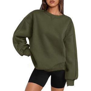 Zeagoo Womens Sweatshirt Long Sleeve Color Block Fleece Hoodies Fall Casual Crewneck Pullover Tunic Tops 2024(Army Green)