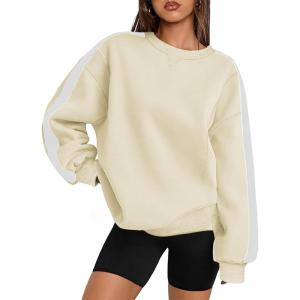 Zeagoo Womens Sweatshirt Long Sleeve Color Block Fleece Hoodies Fall Casual Crewneck Pullover Tunic Tops 2024(Beige)