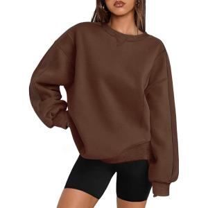 Zeagoo Womens Sweatshirt Long Sleeve Color Block Fleece Hoodies Fall Casual Crewneck Pullover Tunic Tops 2024(Dark Brown)