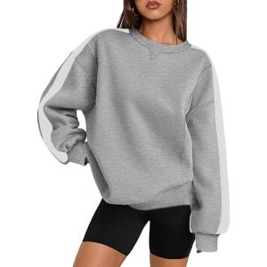 Zeagoo Womens Sweatshirt Long Sleeve Color Block Fleece Hoodies Fall Casual Crewneck Pullover Tunic Tops 2024(Light Grey)