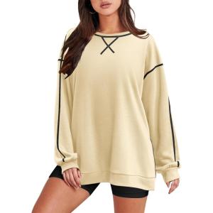 Zeagoo Women’s Sweatshirts Long Sleeve Crewneck Pullover Tops 2025 Fall Winter Trendy Side Zip Going Out Hoodies(Apricot)