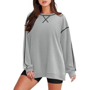 Zeagoo Women’s Sweatshirts Long Sleeve Crewneck Pullover Tops 2025 Fall Winter Trendy Side Zip Going Out Hoodies(Grey)