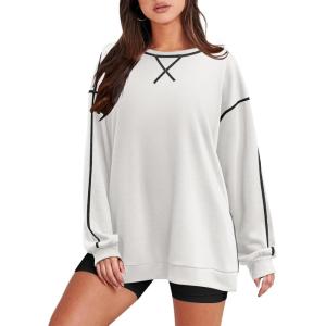 Zeagoo Women’s Sweatshirts Long Sleeve Crewneck Pullover Tops 2025 Fall Winter Trendy Side Zip Going Out Hoodies(White)
