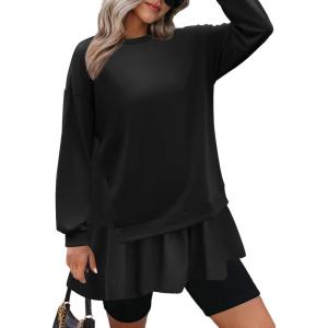 Zeagoo Womens Sweatshirts Plaid Patchwork Crewneck Preppy Long Sleeve Hoodie 2024 Trendy Teen Girls Flowy Pullover Top(Black)