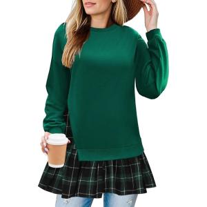 Zeagoo Womens Sweatshirts Plaid Patchwork Crewneck Preppy Long Sleeve Hoodie 2024 Trendy Teen Girls Flowy Pullover Top(Preppy Sweatshirt With Long Sleeves Back to School Outfits for Girls Women Flowy Hem Pullover Essential Hoodie Casual Plaid Patchwork Crewneck Sweatshirt for Women Oversized Relaxed Fit Green Sweatshirt Fall Winter Casual Pullover Tops 2024 Tready)
