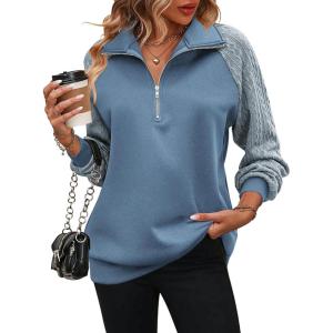 Zeagoo Women’s Sweatshrits Quarter Zip Pullover Fleece Sweatshirt Casual Cable Knit Sleeve Hoodies Fashion Outfits Clothes(Navy Blue)