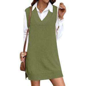 Zeagoo Womens Tank Sweater Dress Sweater Vest Knitted Pullovers Sweaters 2025(Green)