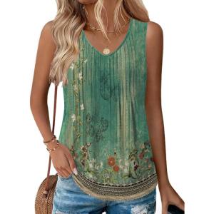Zeagoo Womens Tank Tops 2026 Sleeveless Pleated V Neck Loose Fit Summer Clothes Flowy Boho Shirts(Floral Mz839)