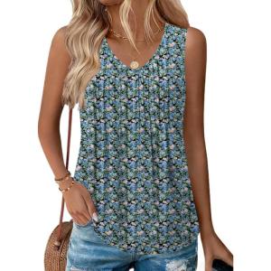 Zeagoo Womens Tank Tops 2026 Sleeveless Pleated V Neck Loose Fit Summer Clothes Flowy Boho Shirts(Floral Pa236)