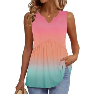 Zeagoo Womens Tank Tops 2026 Sleeveless V Neck Loose Fit Casual Flowy Boho Beach Summer Shirts(Print Jb218)