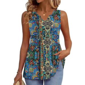 Zeagoo Womens Tank Tops 2026 Sleeveless V Neck Loose Fit Casual Flowy Boho Beach Summer Shirts(Print Mz779)