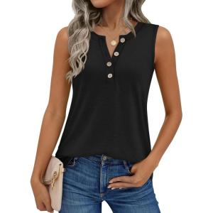 Zeagoo Womens Tank Tops Summer Sleeveless Tops Loose Button Henley Shirts Crew Neck Dress Casual 2026 Clothes(Black)