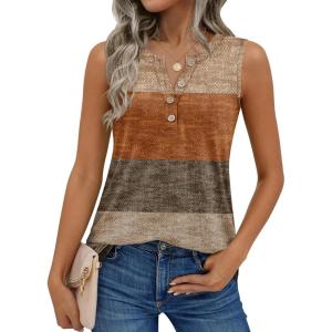 Zeagoo Womens Tank Tops Summer Sleeveless Tops Loose Button Henley Shirts Crew Neck Dress Casual 2026 Clothes(Jh398)