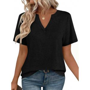 Zeagoo Womens Tops Short Sleeve V Neck Tee Shirts Cute Dressy Casual Clothing Business Work Blouse(Black)