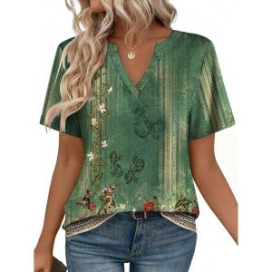 Zeagoo Womens Tops Short Sleeve V Neck Tee Shirts Cute Dressy Casual Clothing Business Work Blouse(Boho Blue Mz839)