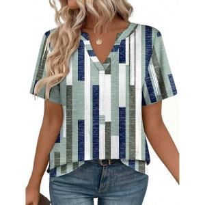 Zeagoo Womens Tops Short Sleeve V Neck Tee Shirts Cute Dressy Casual Clothing Business Work Blouse(Stripes Jh530)
