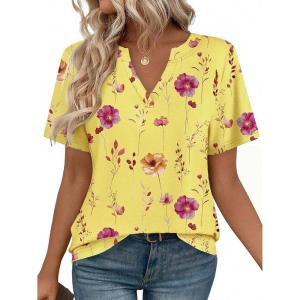 Zeagoo Womens Tops Short Sleeve V Neck Tee Shirts Cute Dressy Casual Clothing Business Work Blouse(Yellow Flowers Bf351)