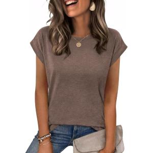 Zeagoo Womens Tops Summer Casual Cap Sleeve Tshirts Shirts Business Dressy Spring Fashion Outfits Trendy Clothes(Chocolate Brown)