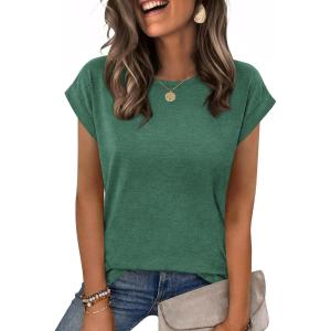Zeagoo Womens Tops Summer Casual Cap Sleeve Tshirts Shirts Business Dressy Spring Fashion Outfits Trendy Clothes(Forest Green)