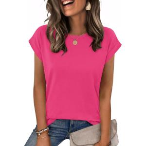 Zeagoo Womens Tops Summer Casual Cap Sleeve Tshirts Shirts Business Dressy Spring Fashion Outfits Trendy Clothes(Hot Pink)