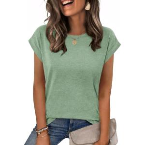 Zeagoo Womens Tops Summer Casual Cap Sleeve Tshirts Shirts Business Dressy Spring Fashion Outfits Trendy Clothes(Light Green)