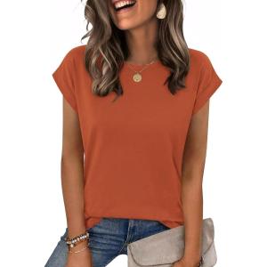 Zeagoo Womens Tops Summer Casual Cap Sleeve Tshirts Shirts Business Dressy Spring Fashion Outfits Trendy Clothes(Orange)
