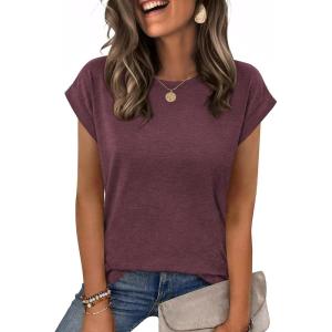 Zeagoo Womens Tops Summer Casual Cap Sleeve Tshirts Shirts Business Dressy Spring Fashion Outfits Trendy Clothes(Wine Red)