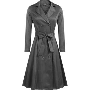 Zeagoo Women’s Trench Coats Double-Breasted Long Coat with Belt(Dark Gray)