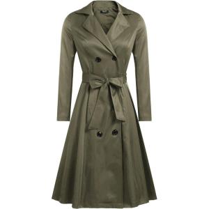 Zeagoo Women’s Trench Coats Double-Breasted Long Coat with Belt(Dark Green)