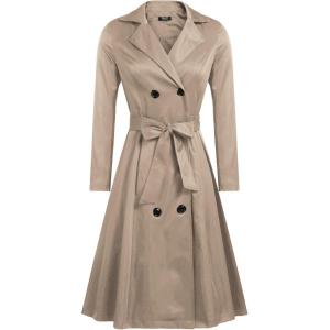 Zeagoo Women’s Trench Coats Double-Breasted Long Coat with Belt(Khaki Light)