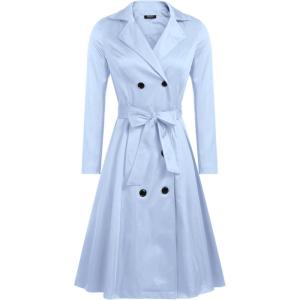 Zeagoo Women’s Trench Coats Double-Breasted Long Coat with Belt(Light Blue)
