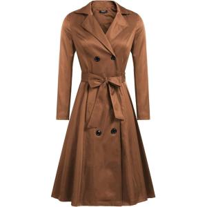 Zeagoo Women’s Trench Coats Double-Breasted Long Coat with Belt(Light Brown)