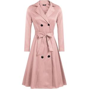 Zeagoo Women’s Trench Coats Double-Breasted Long Coat with Belt(Light Pink)
