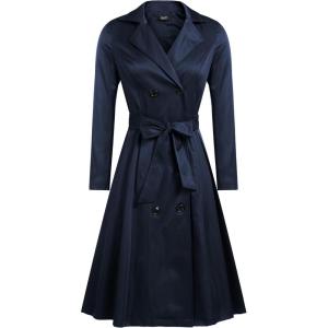 Zeagoo Women’s Trench Coats Double-Breasted Long Coat with Belt(Navy Blue)