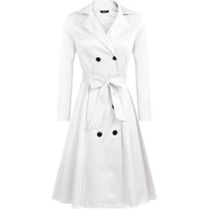 Zeagoo Women’s Trench Coats Double-Breasted Long Coat with Belt(White)