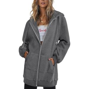 Zeagoo Women’s Zip Up Hoodies Long Tunic Sweatshirts Oversized Fleece Casual Long Sleeve 2024 Fall Hoodie Jacket Coat(01 Dark Grey)