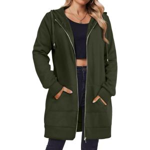 Zeagoo Women’s Zip Up Hoodies Long Tunic Sweatshirts Oversized Fleece Casual Long Sleeve 2024 Fall Hoodie Jacket Coat(Army Green)
