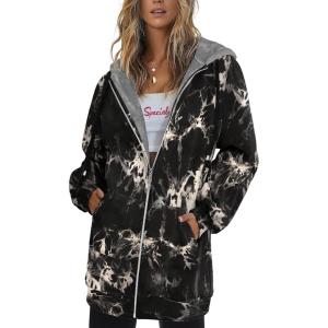 Zeagoo Women’s Zip Up Hoodies Long Tunic Sweatshirts Oversized Fleece Casual Long Sleeve 2024 Fall Hoodie Jacket Coat(Black Tie Dye Without Fleece)