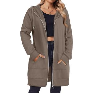 Zeagoo Women’s Zip Up Hoodies Long Tunic Sweatshirts Oversized Fleece Casual Long Sleeve 2024 Fall Hoodie Jacket Coat(Coffeegrey)