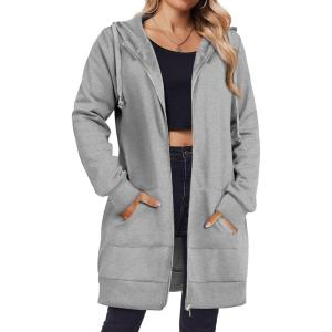 Zeagoo Women’s Zip Up Hoodies Long Tunic Sweatshirts Oversized Fleece Casual Long Sleeve 2024 Fall Hoodie Jacket Coat(Grey)