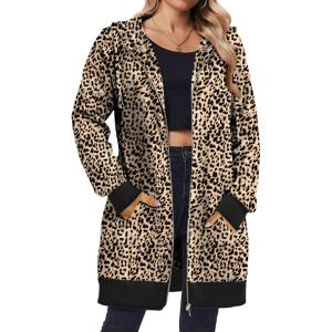 Zeagoo Women’s Zip Up Hoodies Long Tunic Sweatshirts Oversized Fleece Casual Long Sleeve 2024 Fall Hoodie Jacket Coat(Leopard Print)