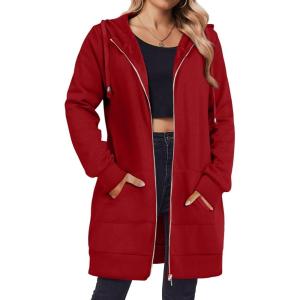 Zeagoo Women’s Zip Up Hoodies Long Tunic Sweatshirts Oversized Fleece Casual Long Sleeve 2024 Fall Hoodie Jacket Coat(Red)