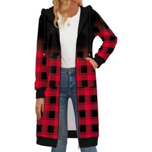 Zeagoo Women’s Zip Up Hoodies Oversized Fleece Long Tunic Sweatshirts Casual Long Sleeve 2026 Fall Hoodie Jacket Coat(Check Pattern)