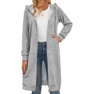 Zeagoo Women’s Zip Up Hoodies Oversized Fleece Long Tunic Sweatshirts Casual Long Sleeve 2026 Fall Hoodie Jacket Coat(Light Grey)