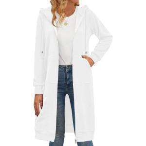 Zeagoo Women’s Zip Up Hoodies Oversized Fleece Long Tunic Sweatshirts Casual Long Sleeve 2026 Fall Hoodie Jacket Coat(White)