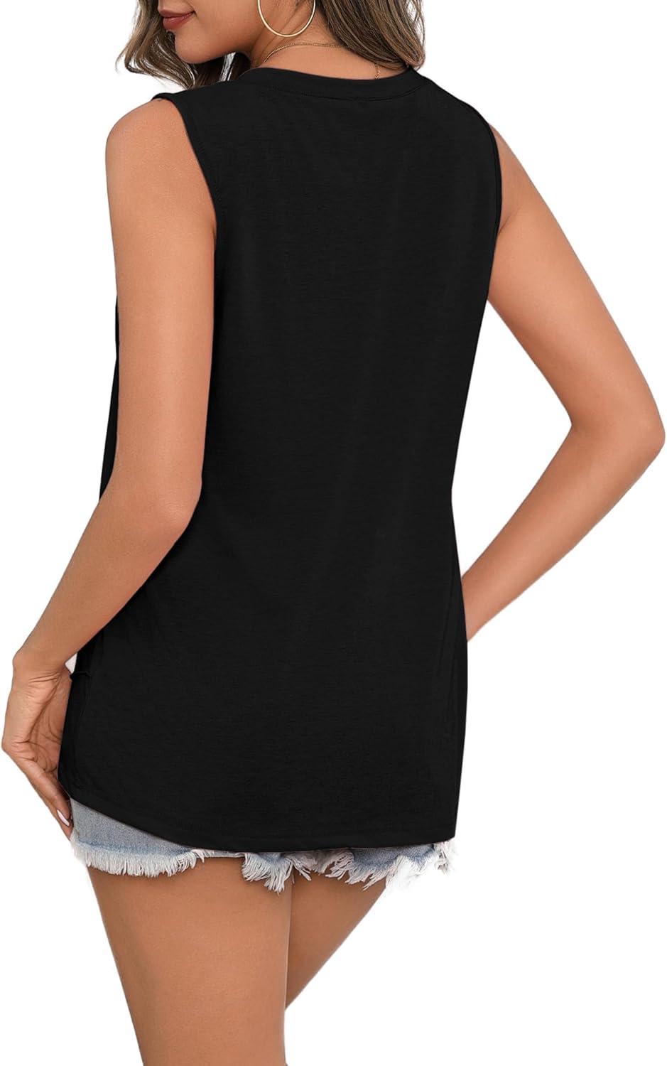imageZeagoo Beach Vacation Clothes for Women Pleated High Neck Flowy Sleeveless Tank Tops Summer Loose Fit Tunic BlousesBlack