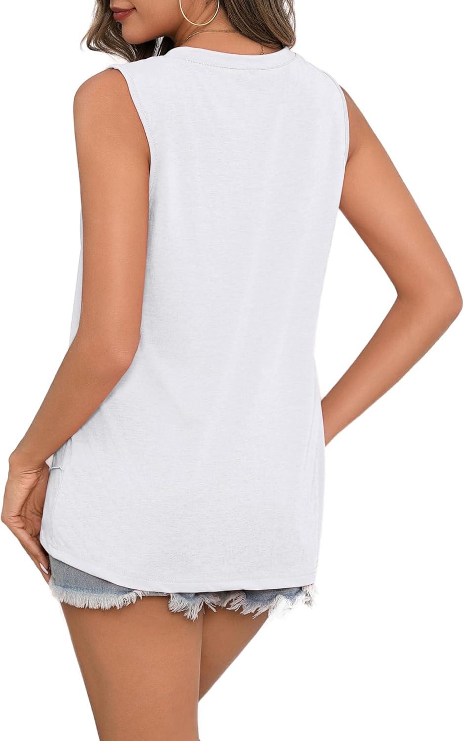 imageZeagoo Beach Vacation Clothes for Women Pleated High Neck Flowy Sleeveless Tank Tops Summer Loose Fit Tunic BlousesWhite