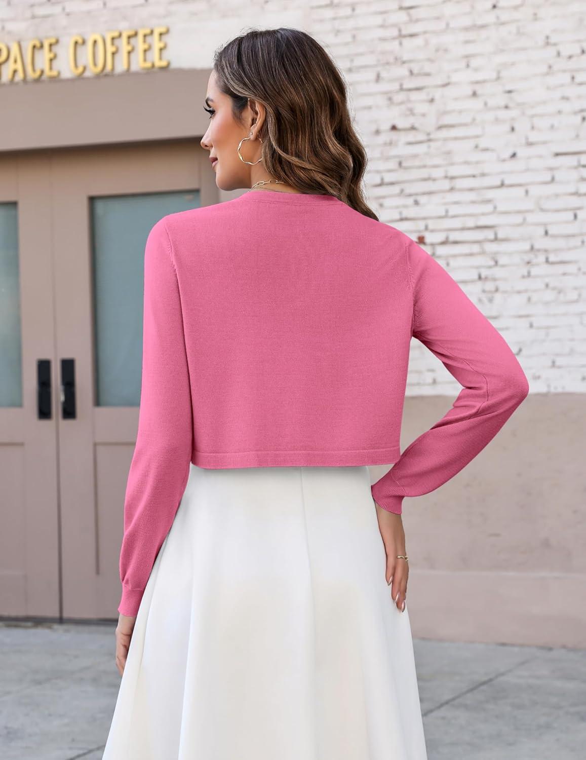 imageZeagoo Cropped Cardigan Sweaters for Women Long Sleeve Knit Open Front Bolero Shrug for DressesHot Pink