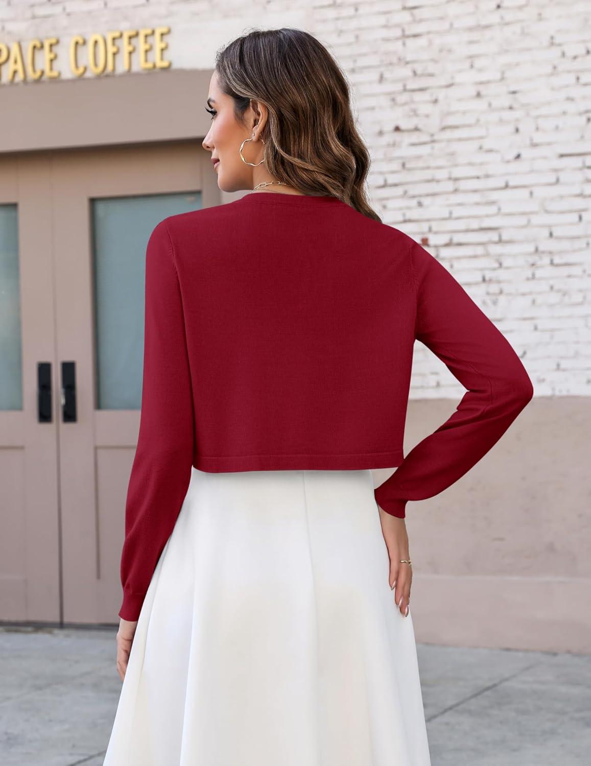 imageZeagoo Cropped Cardigan Sweaters for Women Long Sleeve Knit Open Front Bolero Shrug for DressesRed
